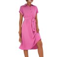 thumbnail image 2 of Innerwin Robe Chemise Boutonnée Robes Midi pour Femmes Vacances Manches Courtes Ample Rouge P, 2 of 4