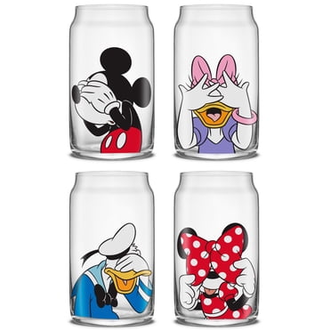 Disney Can Glass Set, w/ Clear Straws + 1 Cleaning Brush, 16oz (Set of 4)