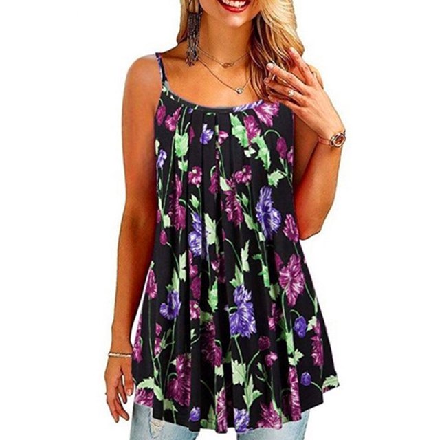facefd Tops Strap Scoop Neck Vest Sleeveless Tops Strap Printed Women Cloth Type 4 L