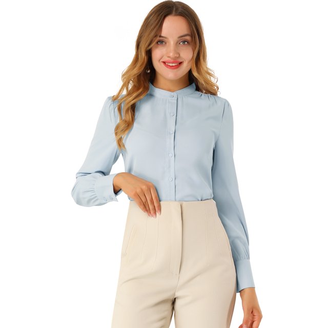 INSPIRE CHIC Chemises à Manches Longues pour Femmes avec Col Montant et Boutons