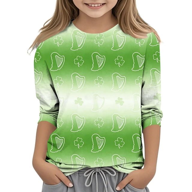 Tauxra Chandail de la Saint-Patrick pour Adultes, Chandail à Col Rond Imprimé à Manches 3/4, T-Shirt Décontracté à Manches Longues avec Graphique de Trèfle pour Activités Festives