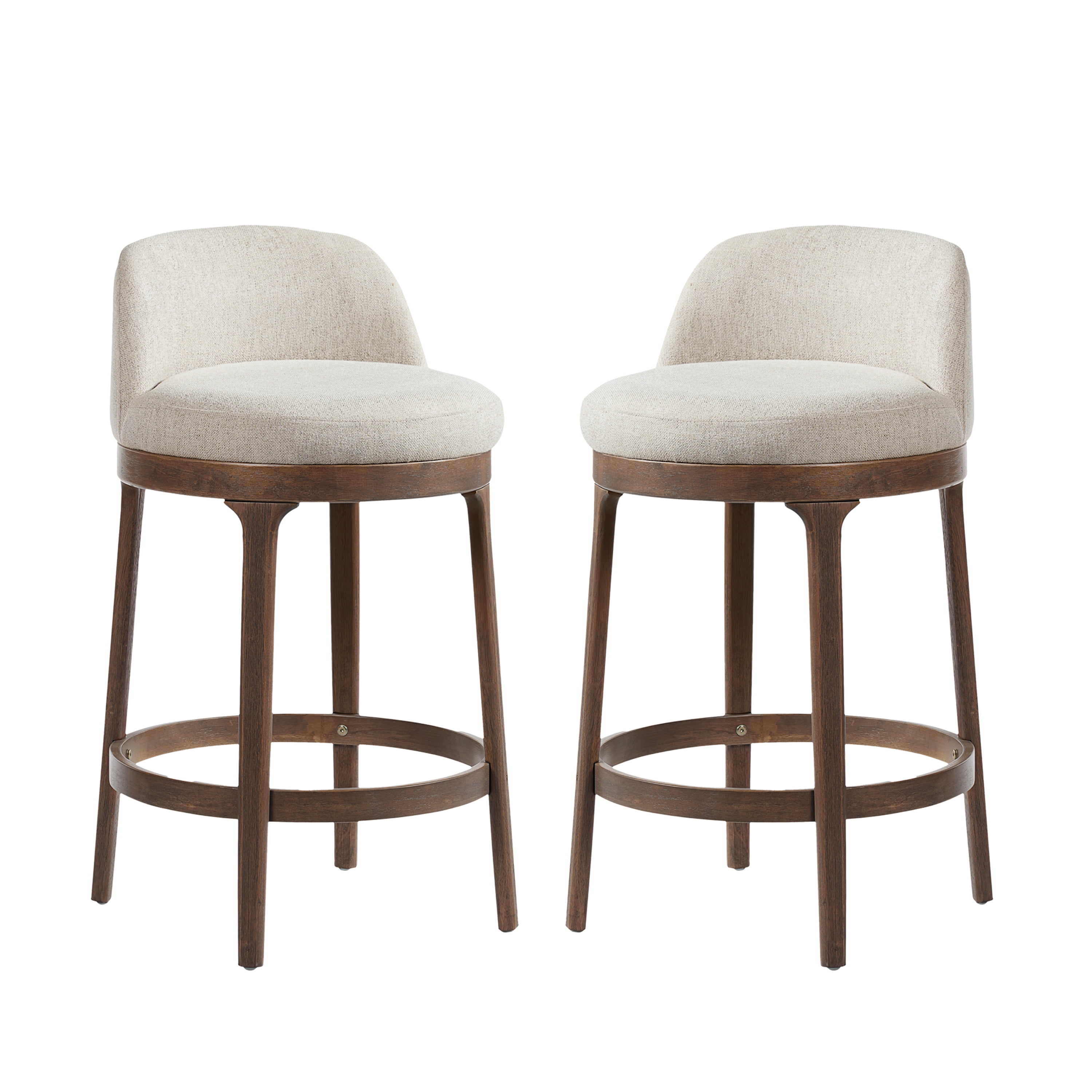 Noble House Chloe Counter Height Bar Stool Set of 2,Beige Upholstered Seat,Walnut + Beige