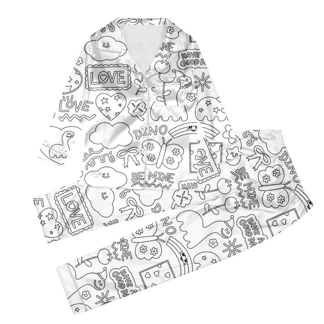 Hiiyo Big Girl's DIY Hand Drawn Pajama Sets Coloring Long Sleeve Shirt Pants Pjs Set