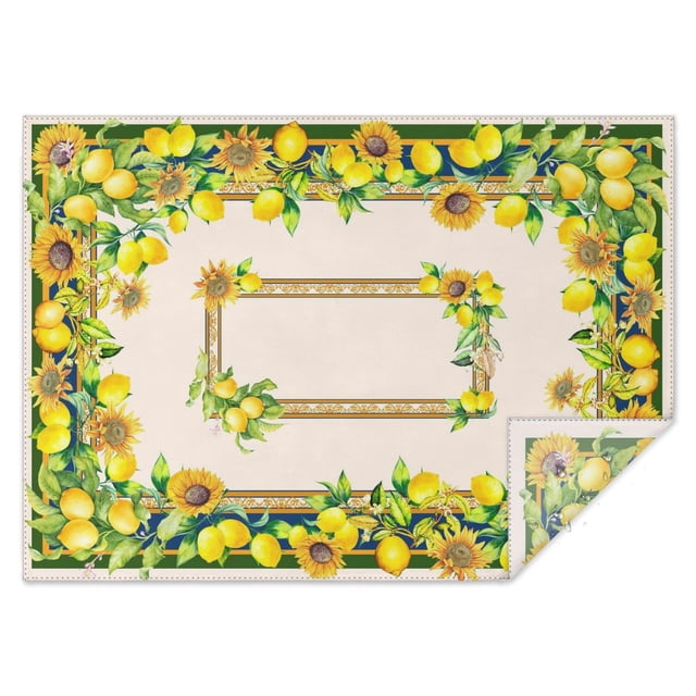 Summer Lemon Fruits Wreath Table Cloth,Wrinkle Free Table Cover with Polyester,Waterproof Reusable Tableclothes for Easter Birthday Picnic Wedding (Rectangle,60x84inch)