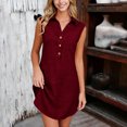 thumbnail image 2 of SDNall Robe Chemise Sans Manches à Col pour Grande Taille avec Poches, Mini-Robe Décontractée Unie, 2 of 9