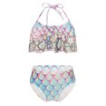 thumbnail image 1 of TiaoBug Girls 2 Pcs Mermaid Bikini Sets Shiny Halter Ruffles Crop Top with Triangle Brief Bathing Suit Tankini Pink Blue A 120, 1 of 5
