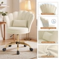 thumbnail image 3 of Hawsaiy Shell Back Home Office Chair with Lumbar Pillow, Modern Upholstered Desk Chair with Gold Metal Base, Swivel Adjustable Computer Chair for Home Office, Beige, 3 of 11