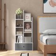 thumbnail image 4 of Costway Modern Bookshelf Rustic Wooden Shelf Organizer with Non-woven Fabric Drawer, 4 of 10