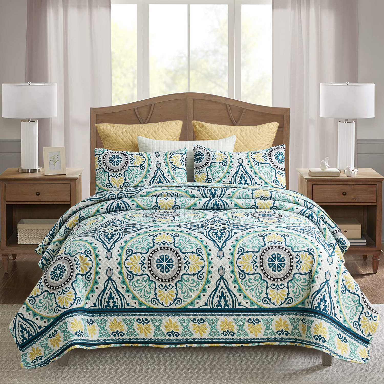 JML Bedspread Set, King, Atrovirens & Yellow, 3 Piece
