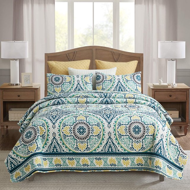 JML Bedspread Set, King, Atrovirens & Yellow, 3 Piece