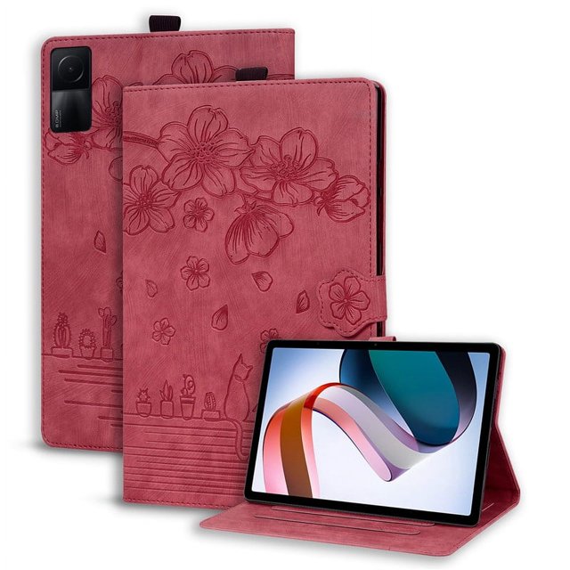 Pour Étui pour Redmi Pad 10,61 Pouces Étui de Luxe en Cuir PU à Rabat pour Tablette pour Funda Xiaomi Redmi Pad SE Étui pour Redmi Pad SE Étui Étui Rouge-Sakura Redmi Pad 10,61 Pouces