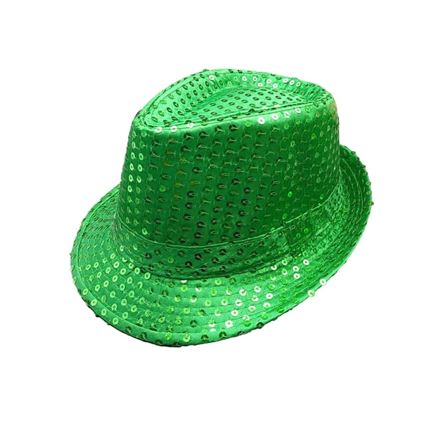 TiaoBug Women Men Sequin Fedora Hat Disco Hat Jazz Dance Hat Hip-Hop Rapper Stage Performance Green One Size