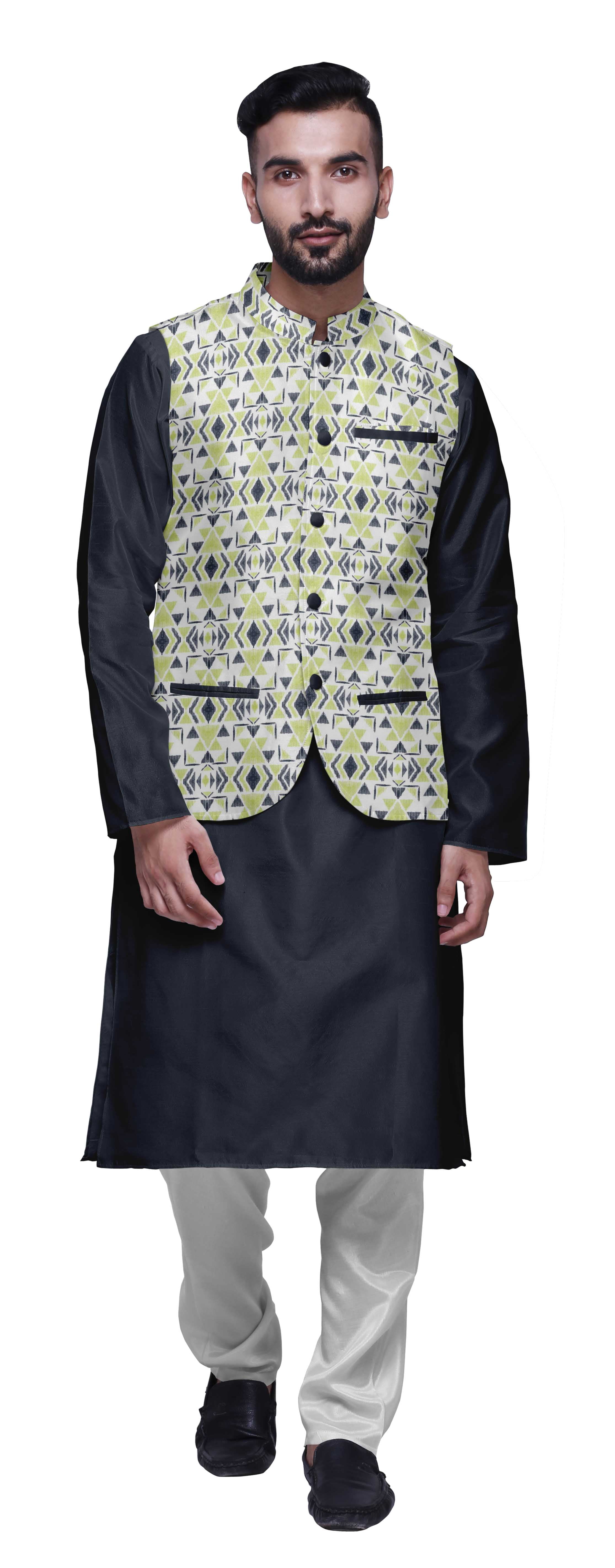 Atasi Kurta Churidar Uni Pyjama et Ensemble de Veste Nehru Imprimée pour Tenue de Fête pour Hommes