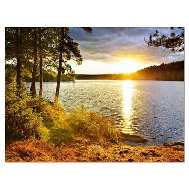 Designart Belle vue sur le coucher de soleil sur le lac Art mural sur toile