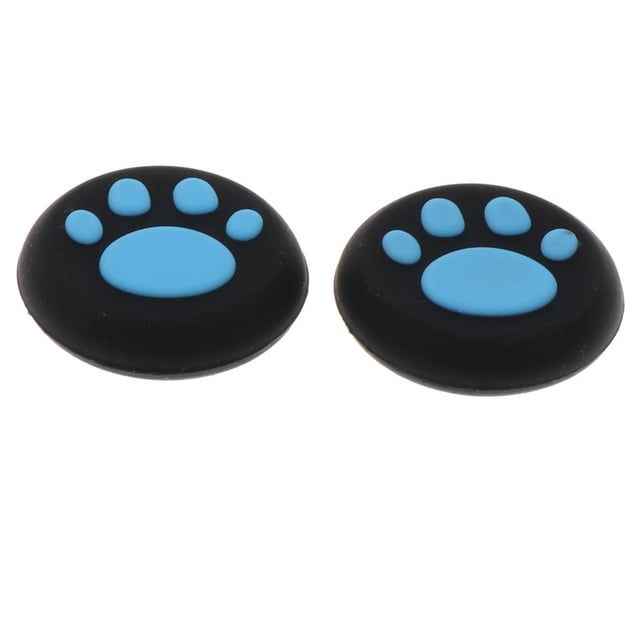 2 Pcs Capuchons de Prise Analogiques en Silicone pour PSV1000/2000 en Bleu, Présentant un Motif d'Empreinte de Patte sur une base Noire. Fabriqués en Silicone durable pour un Confort Accru et une protection contre les Bosses, la Saleté et les Égratignures. Compatibles avec les Modèles PlayStation Vita PSV1000 et PSV2000, Idéal pour l'Amélioration de la Prise du Pouce.