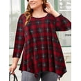 thumbnail image 1 of LARACE Tuniques pour Femmes Manches 3/4 Roulées à Imprimé Floral Blouses à Col Rond Chemises à Manches Longues pour Femmes Rouge Vin 1X, 1 of 5