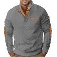 thumbnail image 1 of FAIWAD Mens Long Sleeve Pullover Tops Stand Collar Button Down Classic Color Block Plus Size Tops, 1 of 6