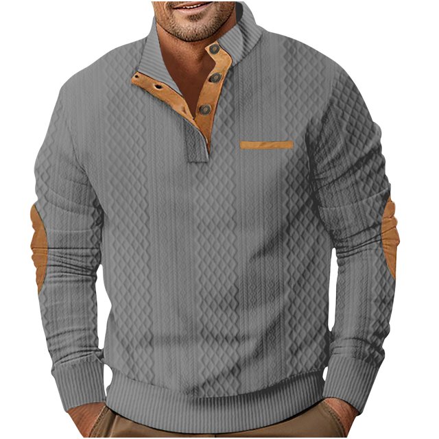 FAIWAD Mens Long Sleeve Pullover Tops Stand Collar Button Down Classic Color Block Plus Size Tops