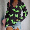 thumbnail image 2 of yoeyez Halloween Hauts pour Femmes Col en V Manches Longues Chandails Mignons Drôles Tunique Graphique Haut Décontracté Mode Manches Raglan T-Shirts Vert,TTG, 2 of 6