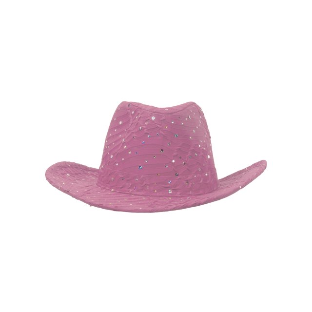 Glitter Sequin Trim Cowboy Hat - Light Pink