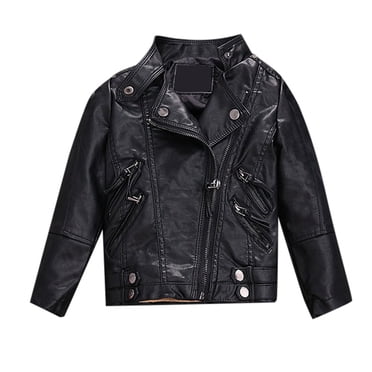 Manteau Garçon Grand Enfant X Petit Garçon Printemps Veste en Cuir Pu Manteau de Moto pour Garçon Veste en Similicuir Vêtements pour Enfant (Noir, 3-4 Ans)