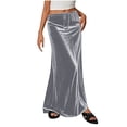 thumbnail image 1 of Kvture Ladies Fashion Women Solid Color Elastic Waist Drawstring Long Skirt Gray M, 1 of 6