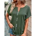 thumbnail image 2 of Birdeem Womens Summer Solid Color V-Neck Button Top Short Sleeve Lapel Shirt, 2 of 9