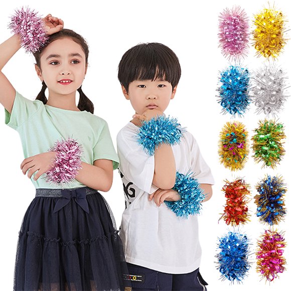 6 Pcs Cheerleading Pom Poms Elastic Wristband Ponytail Holder Hair Ropes Party Costume Gifts Bulk for Team Celebration Volleyball Game