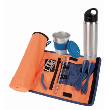 Ozark Trail 8 Piece Reusable Cutlery & Drinkware Combo Set (Water Bottle, Sporks, Straws, Cups in Carry Bag)