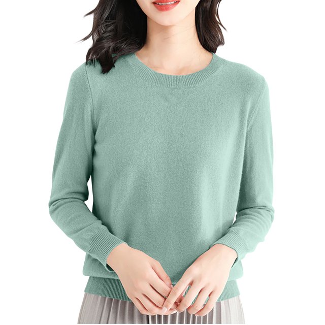 Yuyuzo Long Sleeve Shirts for Women Crewneck Ribbed Knit Sweater Tops Solid Color Loose Pullover