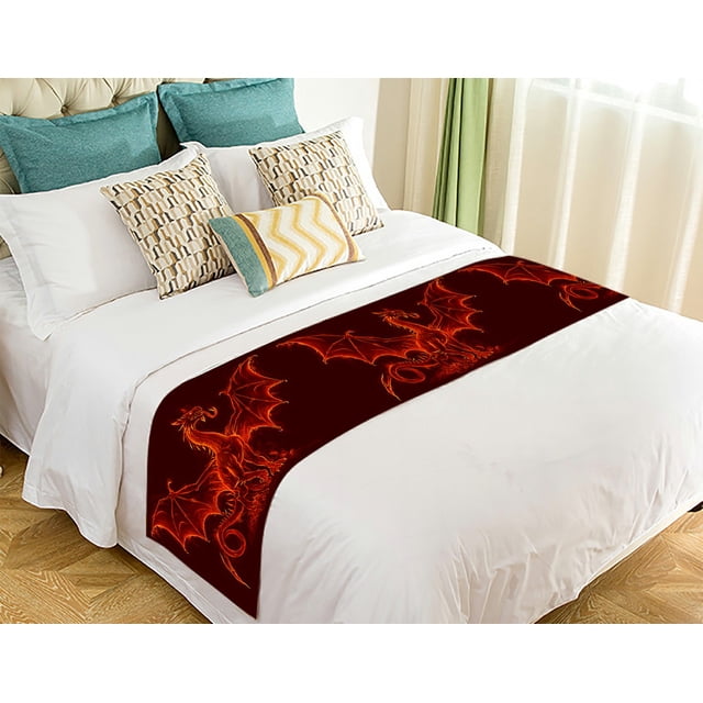 EREHome Chemin de Lit Dragon Médiéval en Feu Foulard de Lit Décor de Lit 20x95 Pouces