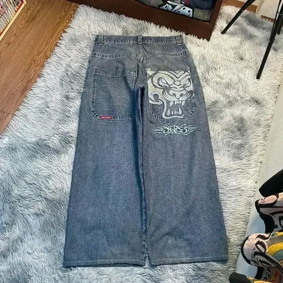 JNCO Y2K jeans Amples pour Hommes Haute Qualité Vêtements Brodés Mode Urbaine Hip-Hop jeans Taille Haute Vintage jeans à Jambe Grand pour Femmes ZR