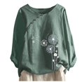 thumbnail image 2 of CHUANK Hauts pour Femmes en Solde à Moins de 10$ Hauts Décontractés Printemps Été Manches Longues en Coton Lin Imprimé Graphique Pissenlit Col Rond Blouses Vintage Grande Taille, 2 of 4