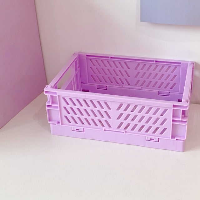 Meitianfacai Mini Foldable Plastic Storage Basket For Organizing Crates With Handles For Desks And Bedrooms