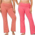 thumbnail image 1 of CHUANK Womens & Plus Stretch Cotton Fold-Over High Waist Bootcut Workout Flared Yoga Pants, 1 of 5