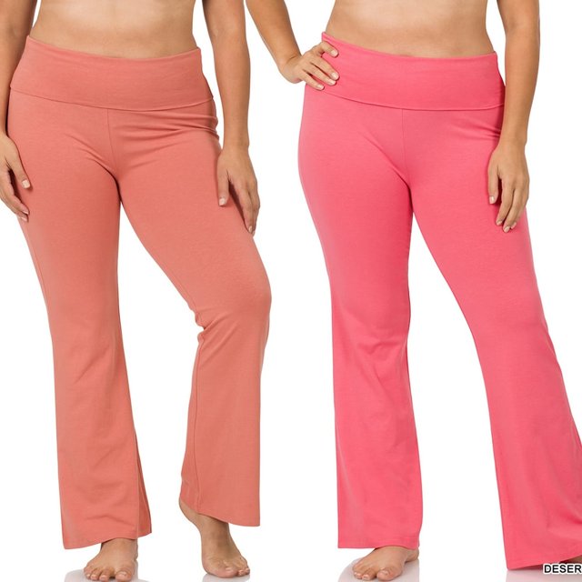 CHUANK Womens & Plus Stretch Cotton Fold-Over High Waist Bootcut Workout Flared Yoga Pants