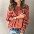 thumbnail image 4 of Baberdicy Tricot pour Femmes Manches Longues Couleur Unie Chandail Décontracté Col Rond Ample Chandail-Over Automne Hiver Tricot Manteau pour Femmes Rouge, 4 of 5