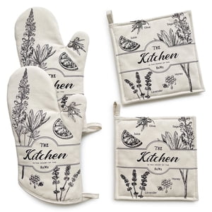 GREVY Cotton Heat Resistant Oven Glove Mittens & Pot Holders 4-Piece Kitchen Gift Set