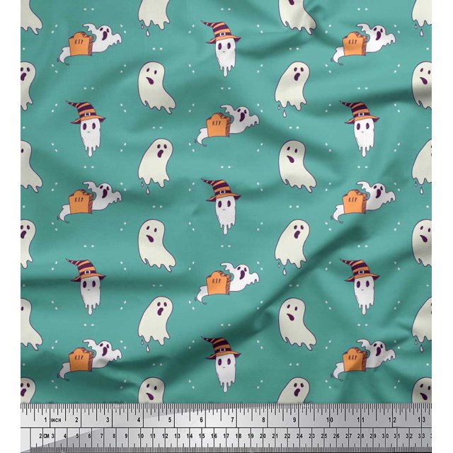 Soimoi Poly Georgette Fabric Ghost Halloween Print Fabric by The Yard 42 Inch Wide