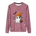thumbnail image 4 of LMKIHUSA Chandails d'Halloween Fantôme pour Femmes Mode Décontractée Automne 2025 Chandail Kawaii Graphique Brillant Col Rond Chandail à Manches Longues Hauts Saison Effrayante Violet,P, 4 of 8