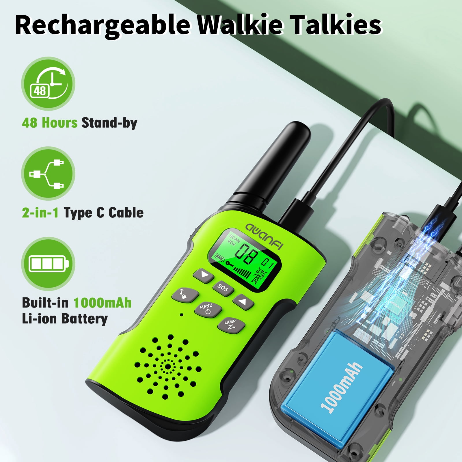 AWANFI Walkie Talkie for Kids Long Range 2 Pack Two-Way Radios