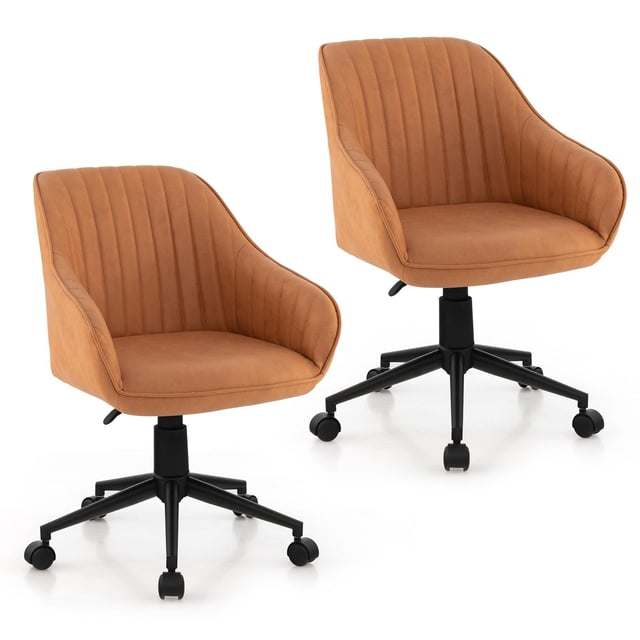 Giantex Chaise de Bureau à Domicile en Cuir, Chaise d'Ordinateur Pivotante à Roulettes avec Hauteur Réglable, 2
