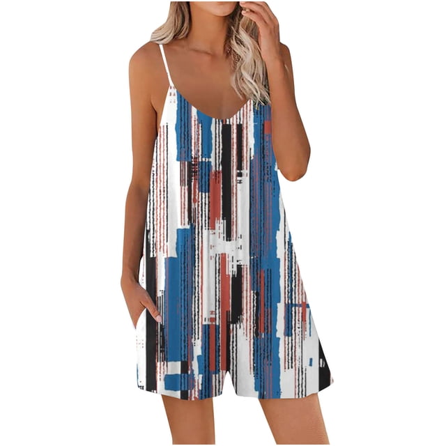 Penkiiy Combinaisons pour Femmes Mode pour Femmes Été Décontractée Sans Manches Combinaison à Bretelles Bleu Marine P Combinaisons