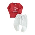thumbnail image 1 of FOCUSNORM Baby 2Pcs Valentine’s Day Outfits Long Sleeve Sweatshirt + Solid Color Trousers Set Infant Clothes, 1 of 9