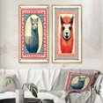thumbnail image 1 of Designart "Retro Stamp Alpaca Portrait Illustration III" Alpaca Framed Wall Art Set Of 2 - Traditional Red Frame Gallery Set For Office Decor, 1 of 6