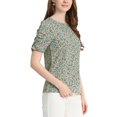 thumbnail image 4 of INSPIRE CHIC Hauts Froncés pour Femmes Col Ras du Cou Manches Courtes Dos Goutte d'Eau Blouse Florale S Sarcelle, 4 of 7