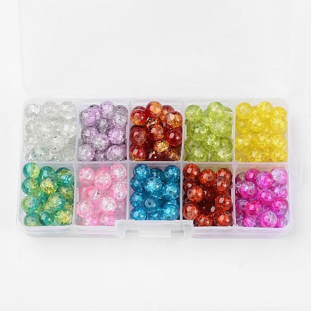 CHUANK 100pcs 10 Color Crackle Glass Beads 10mm Handcrafted Lampwork Round Crystal Beads Bulk
