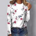 thumbnail image 2 of IROINID en Solde T-Shirt à Manches Longues en Polyester pour Femmes Confortable Dames Col Rond Hauts Amples T-Shirts Imprimés Blouse, Blanc, 2 of 5