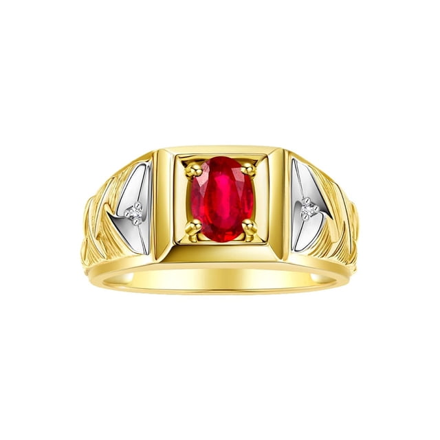RYLOS Men's Rings Yellow Gold Plated Silver Rings Designer Weave Band 7X5MM Oval Gemstone & Diamond Ring Ruby July Birthstone Rings For Men Size 13