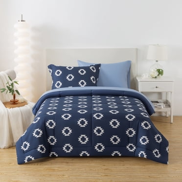 Mainstays bed-in-bag all in one reversible comforter and sheet set,5-Piece, Twin/Twinxl, NAVY GEO